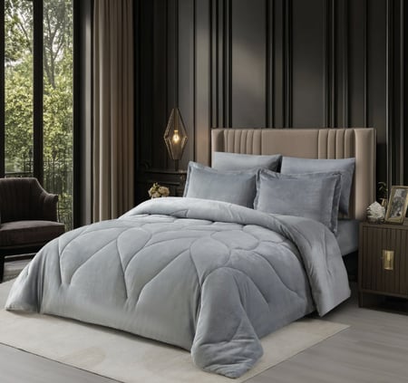 مفرش سها شتوي مخمل مزدوج رصاصي عدد القطع 6