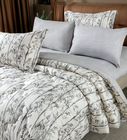 مفرش نوفا صيفي مزدوج  أبيض رصاصي فاتح مشجر عدد القطع 6