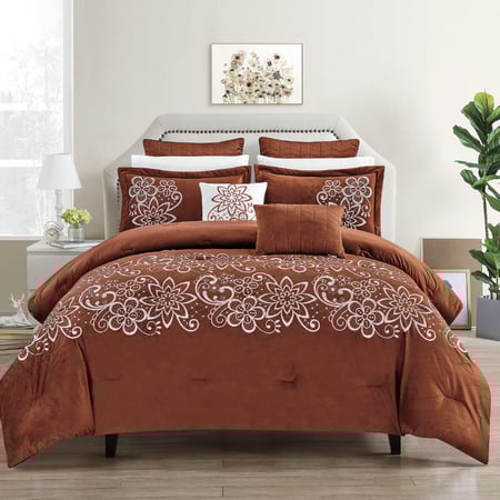 مفرش جنوا شتوي مطرز مفرد و نص مخمل عنابي عدد القطع 4