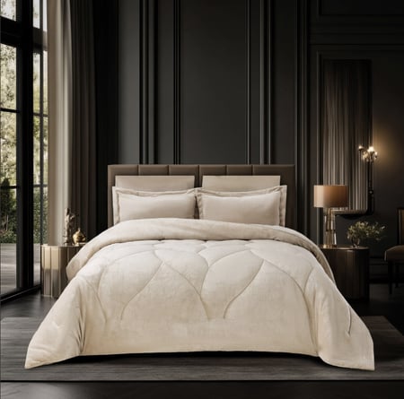 مفرش سها شتوي مخمل مزدوج بيج عدد القطع 6