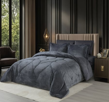 مفرش سها شتوي مخمل رصاصي غامق