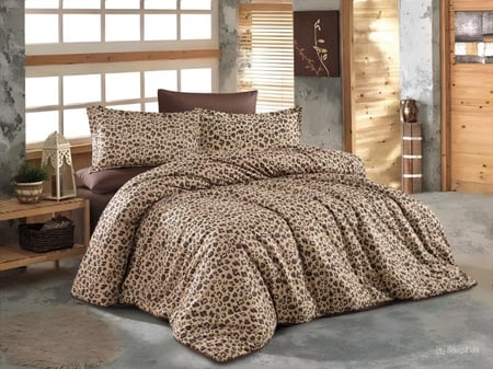 مفرش أمازون مزدوج قطن فاخر بني برسومات الفهد عدد القطع 6