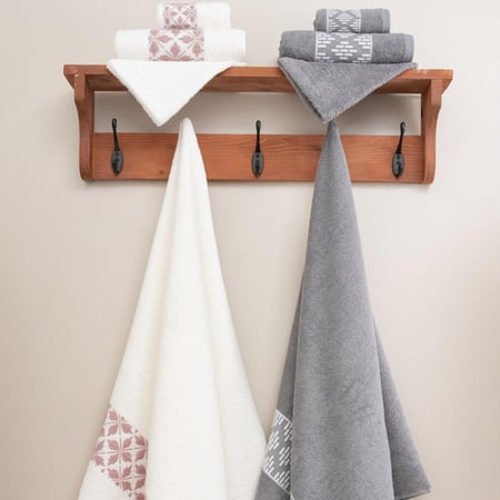 طقم أرواب استحمام نومي قطن  تركي مطرز أبيض و رصاصي عدد القطع 14