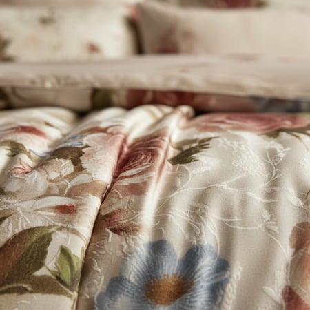 مفرش إشراق صيفي مزدوج قطن تنسل فاخر كريمي وبيج برسومات الزهور عدد القطع 6