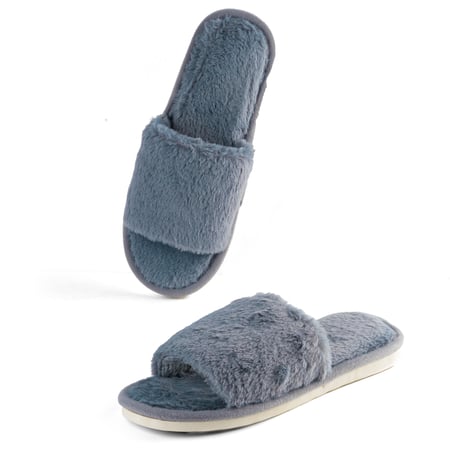 حذاء منزلي رجالي هيم أزرق رمادي فرو ناعم