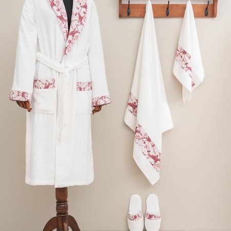 طقم روب أستحمام آفكو قطن تركي مطرز أبيض عدد القطع 5