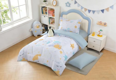 مفرش أطفال تيمون صيفي مفرد ونص أبيض أصفر عدد القطع 5