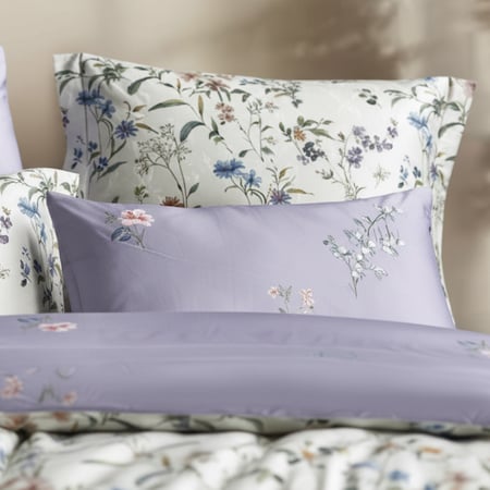 مفرش إشراق صيفي مزدوج قطن تنسل فاخر أخضر و موف برسومات الزهور عدد القطع 6