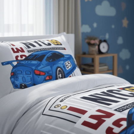 مفرش ليما أطفال صيفي خفيف مفرد ونص أبيض وأزرق عدد القطع 2