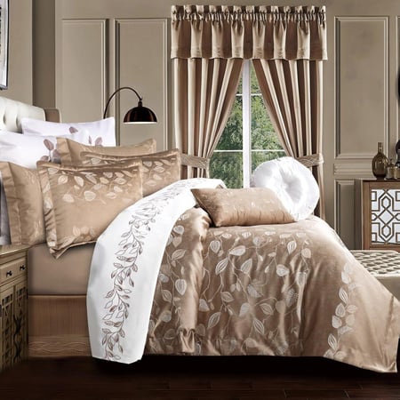 مفرش اشلي صيفي مزدوج قطن جاكارد فاخر مطرز بيج عدد القطع 11