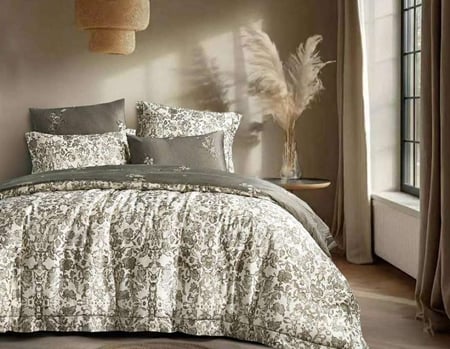 مفرش إشراق صيفي مزدوج قطن تنسل فاخر زيتي وكريمي برسومات الزهور عدد القطع 6