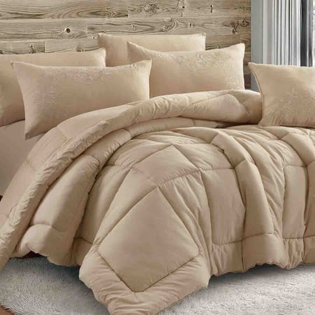 مفرش إليت صيفي  مزدوج قطن فاخر مطرز بيج غامق عدد القطع 7