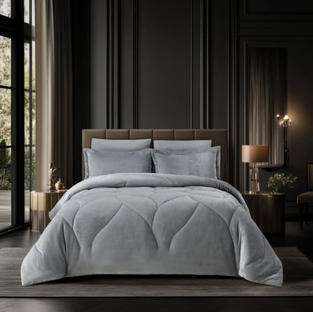 مفرش سها شتوي مخمل مزدوج رصاصي عدد القطع 6