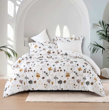 مفرش ديزاير صيفي مقاس كوين 200X150 سم أبيض برسومات الزهور عدد القطع 4