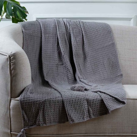 بطانية تيفولي وافل خفيفة صيفي مفرد رصاصي مقاس 150x125سم