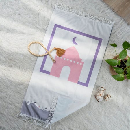 سجادة صلاة أطفال أبيض وردي 50x90 سم