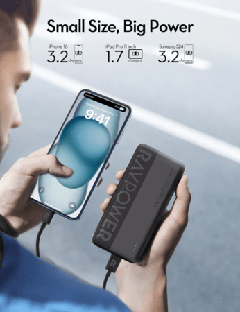 باوربانك بسعة 20000 ملي امبير 20W منفذين تايب سي ومنفذ USB-A من RavPower