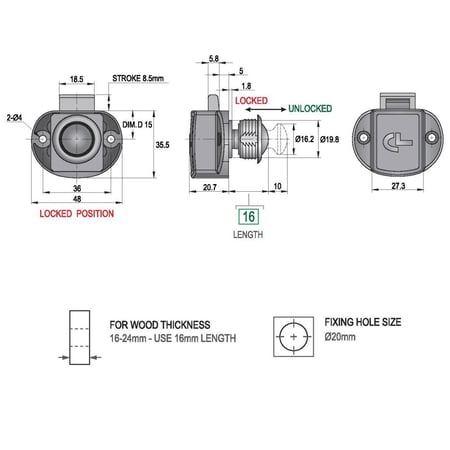 قفل اثاث خشب ضغط مقاس 48x35.5 ملي