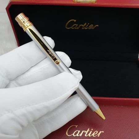 Cartier Santos Slim Pen Silver and Gold - قلم كارتير سانتوس نحيف فضي وذهبي
