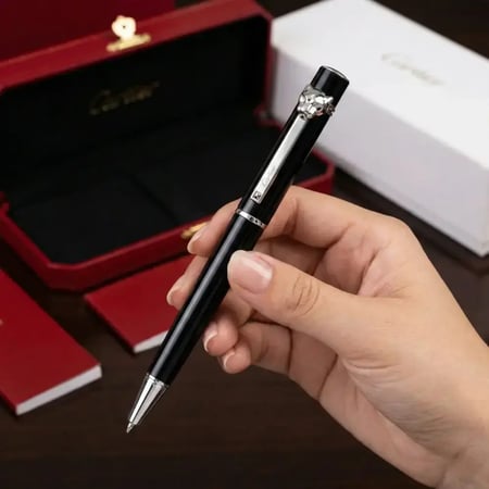 قلم كارتير بانثر عين النمر لون اسود مع فضي | Cartier Panthère pen