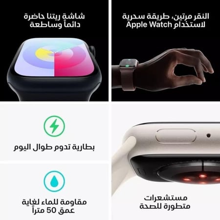 ‎‎ابل - ساعة الجيل التاسع 41 مللي جي بي إس الوان متعددة (بدون شريحة)