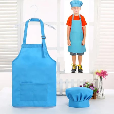 مريلة أطفال مع قبعة شيف لون أزرق من عمر 3 إلى 7