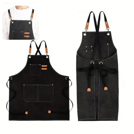 مريلة قطنية مقاس كبير للجنسين لون أسود