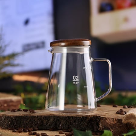 إبريق تقديم قهوة زجاجي مع غطاء خشبي