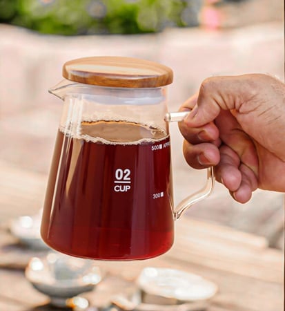 إبريق تقديم قهوة زجاجي مع غطاء خشبي