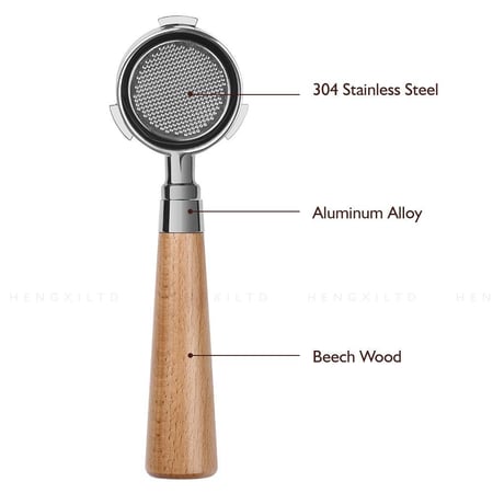 بورتافلتر 58 مم متوافق مع Hibrew H7, H7A, H7B, H10, H10A, H13 Plus, Home Elec, ستانلس ستيل بمقبض خشبي وسلة 18 جرام