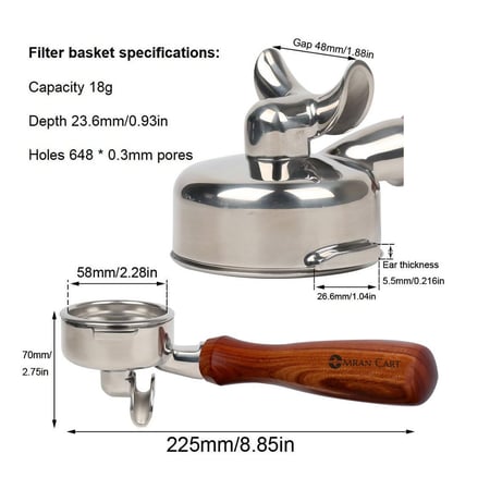 بورتافلتر 58 مم مزدوج الفوهة بمقبض خشب سيام لماكينات E61 وفلير 58 و ECM و روكيت