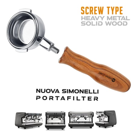 بورتافلتر 58 مم لماكينات نوفا سيمونيلي Appia وAurelia وMusica – رأس ستانلس ستيل مع مقبض خشبي وسلة 22 جرام