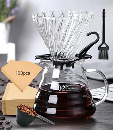 طقم تحضير قهوة V60 من Omran Cart مع سيرفر زجاجي