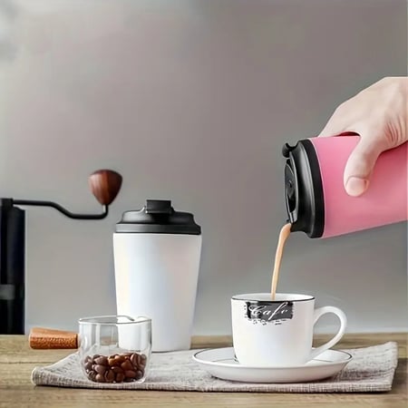 كوب سفر قهوة 12 أونصة ستانلس ستيل لون وردي مرجاني بعزل مزدوج