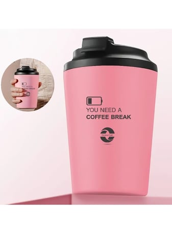 كوب سفر قهوة 12 أونصة ستانلس ستيل لون وردي مرجاني بعزل مزدوج