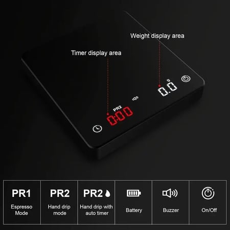 ميزان قهوة رقمي صغير 2 كجم دقة 0.1 جم مع مؤقت تلقائي وشحن USB C