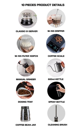 طقم قهوة ويف للتقطير 10 قطع مع إبريق وقطارة W155 ومطحنة وغلاية