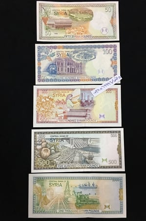 سوريا طقم 5 قطع فئة 50+100+200+500+1000 ليرة انسر (إصدار قديم)