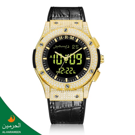 سـاعـات الـحـرمـــين الـرجـالـيـة جلد فاخر HA-6108FGBD قياس 48MM مرصع