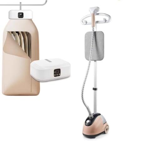 مكواة بخار عامودية بقوة 2000 واط وسعة خزان مياة 1.8 لتر سريعة التسخين من دينكس + مجفف ملابس كهربائي متنقل قابل للطي هدية