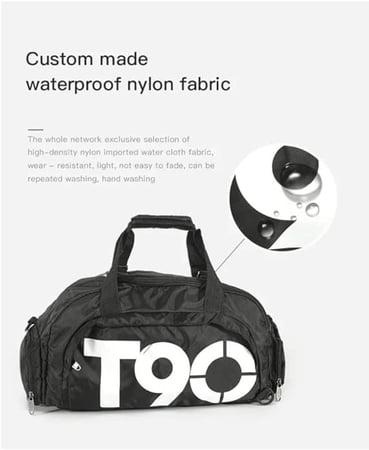 شنطة ظهر رياضية لصالة الالعاب الرياضية مقاومة للماء للرجال والنساء من الكوتش، شنطة ظهر للتدريب على اللياقة البدنية مع احزمة، شنطة ظهر للسفر في الهواء الطلق T90 - ابيض واسود، قطن