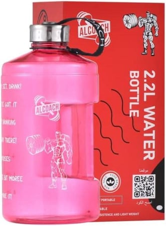الكوتش زجاجة مياه بسعة جالون مع اوقات للشرب - زجاجة مياه 2.2 لتر/74 اونصة - زجاجة مياه تحفيزية - زجاجة مياه كبيرة لصالة الالعاب الرياضية - زجاجة مياه رياضية مع مؤشر للوقت - (احمر 5)