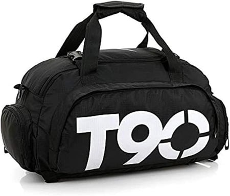 شنطة ظهر رياضية لصالة الالعاب الرياضية مقاومة للماء للرجال والنساء من الكوتش، شنطة ظهر للتدريب على اللياقة البدنية مع احزمة، شنطة ظهر للسفر في الهواء الطلق T90 - ابيض واسود، قطن