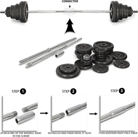مجموعة دمبل قابلة للتعديل للياقة البدنية بوزن 50 كجم، مجموعة دمبل وقضيب من الحديد المصبوب لتمارين الصالة الرياضية المنزلية وتمارين القوة، مجموعة دمبل من الحديد المصبوب HB-4584