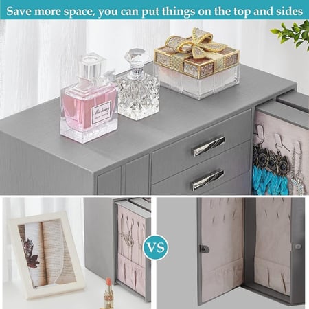 منظم صندوق المجوهرات للنساء والفتيات، صندوق منظم المجوهرات 9 طبقات صندوق مجوهرات للنساء والفتيات صندوق تخزين المجوهرات لجميع القلائد والخواتم والأقراط والساعات رمادي