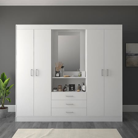 خزانة ملابس بتسريحة وسطية لون أبيض