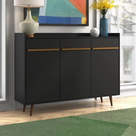 بوفيه خشب بثلاث درفات لون أسود