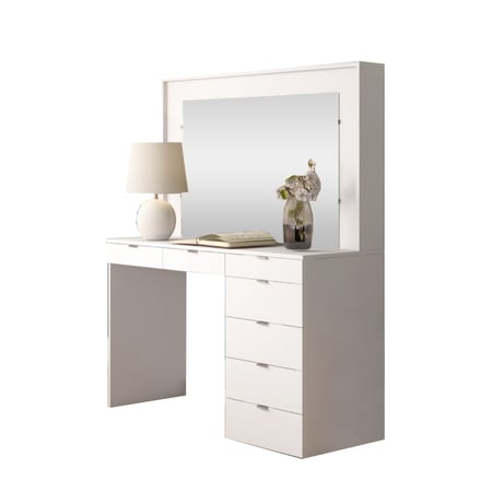 تسريحة غرفة نوم مودرن بأدراج ومرآة - تصميم أبيض أنيق