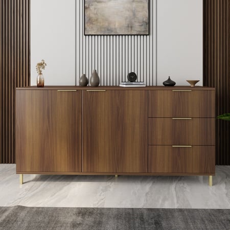 كونسول بني بدرفتين و 3 أدراج وأرجل ذهبية