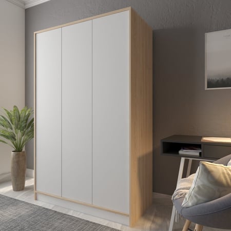 خزانة ملابس 3 درفات لون أبيض وجوانب لون بيج